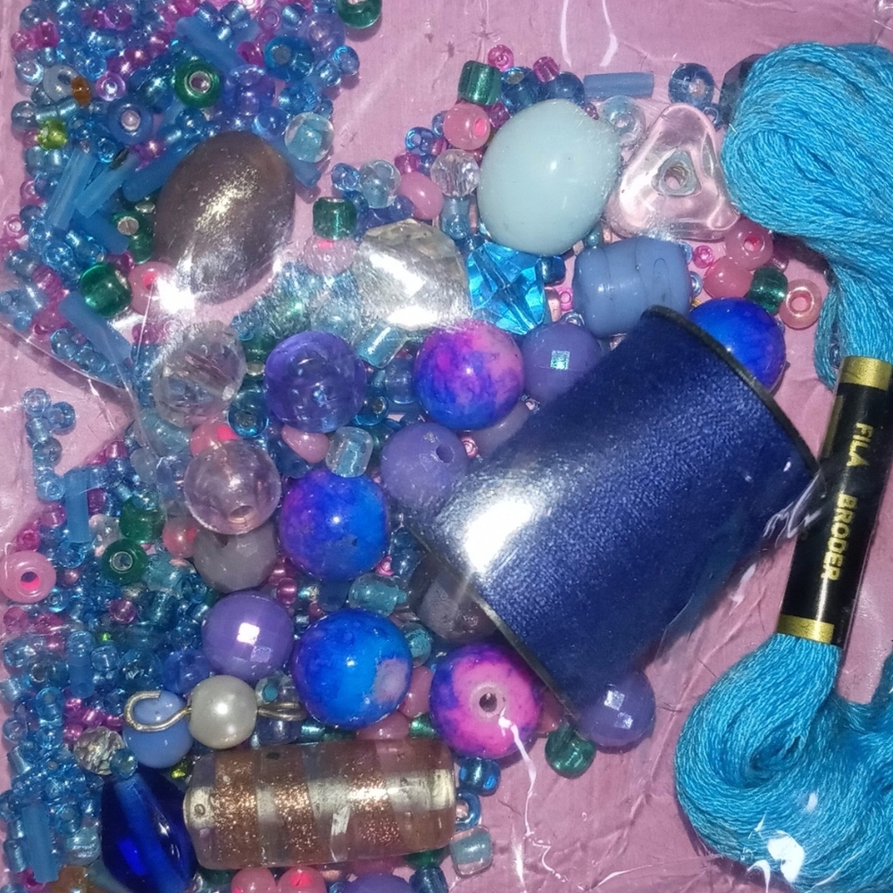 Lot#1 blue purple and pink assorted mini beads